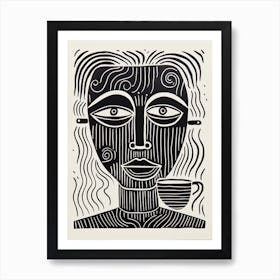 Coffee Face Linocut Inspired 1 Art Print