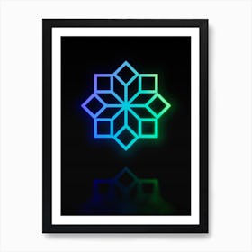 Neon Blue and Green Geometric Glyph Abstract on Black n.0407 Art Print
