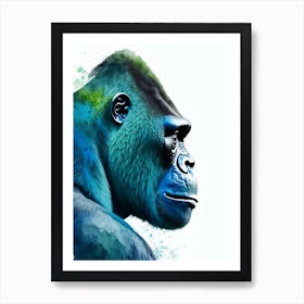 Side Profile Portrait Of A Gorilla Gorillas Mosaic Watercolour 1 Art Print