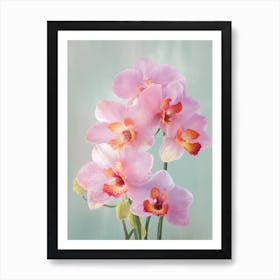 Orchids Flowers Acrylic Painting In Pastel Colours 1 Art Print