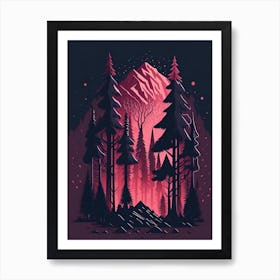 A Fantasy Forest At Night In Red Theme 84 Art Print