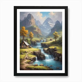 Waterfall In The Mountains 2 Art Print