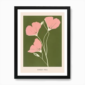 Pink & Green Sweet Pea 2 Flower Poster Art Print