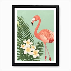 Andean Flamingo And Frangipani Minimalist Illustration 4 Art Print