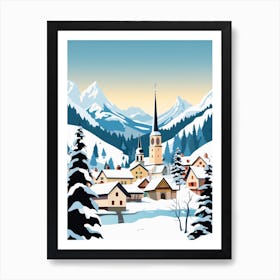 Retro Winter Illustration Hallstatt Austria 1 Art Print