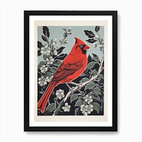 Vintage Bird Linocut Cardinal 5 Art Print