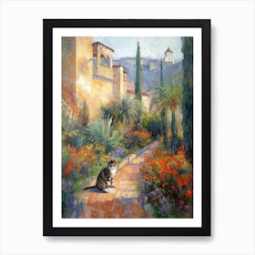 Painting Of A Cat In Gardens Of Alhambra, Spain In The Style Of Impressionism 03 Art Print