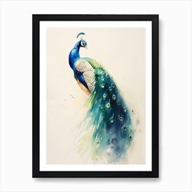 Watercolour Splash Peacock 1 Art Print