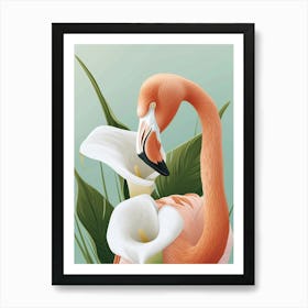 American Flamingo And Calla Lily Minimalist Illustration 4 Art Print