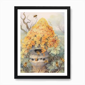 Hive Bee Beehive Watercolour Illustration 4 Art Print