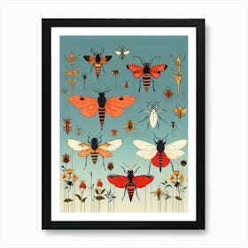 Bees And Butterflies 1 Art Print