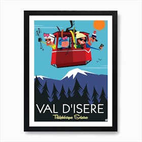 Val D Isere Cable Car Poster Blue & Purple Art Print