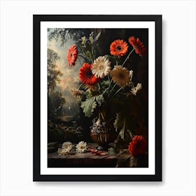 Baroque Floral Still Life Gerbera Daisy 3 Art Print