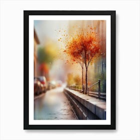 Autumn Tree On The Street Art Print