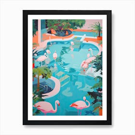 Pool With Flamingos Tropical 2 Art Print