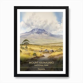 Mount Kilimajaro National Park Tanzania Watercolour 4 Art Print
