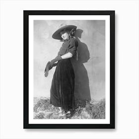 Cowgirl with a Gun, Western Aesthetic, Vintage Black and White Old Photo Art Print