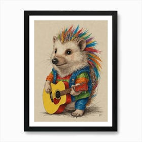 Hedgehog Playing Guitar 20 Art Print