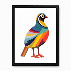 Colourful Geometric Bird Partridge 1 Art Print