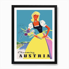 Austria, Young Woman With Flower Bouquet Art Print