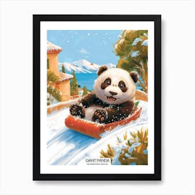 Giant Panda Cub Sledding Down A Snowy Hill Poster 3 Art Print