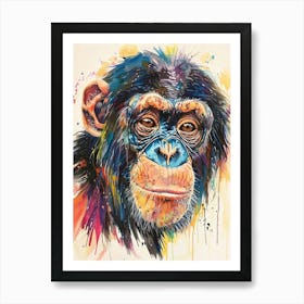 Bonobo Colourful Watercolour 4 Art Print