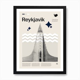 Mid Century Reykjavik Travel Art Print