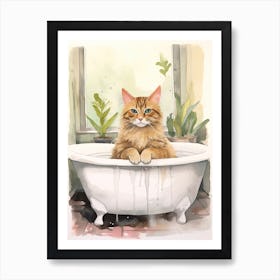 Somali Cat In Bathtub Botanical Bathroom 1 Art Print