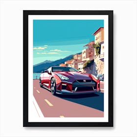 A Nissan Gt R In Amalfi Coast, Italy, Car Illustration 2 Art Print