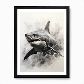 Shark, Japanese Brush Painting, Ukiyo E, Minimal 3 Art Print
