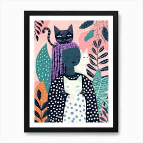 Woman With Cats Art Print