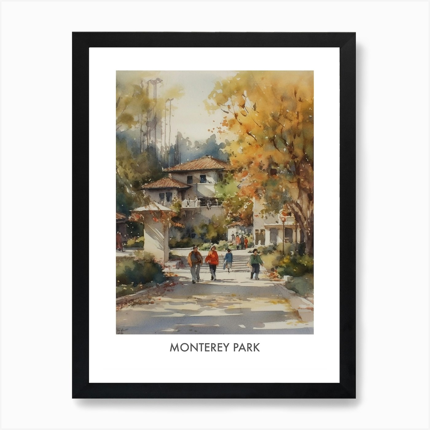 Póster arte de pared con marco de culo de viaje acuarela Monterey Park lienzo impresión cuadro - Imagen 2 de 4