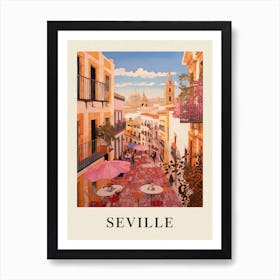 Seville Spain 2 Vintage Pink Travel Illustration Poster Art Print