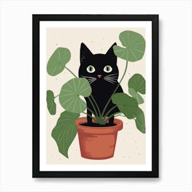 Black Cat Digging A Plant Pot Cute Illustration Art Print