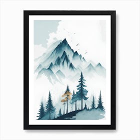 Mountain And Forest In Minimalist Watercolor Vertical Composition 314 Art Print