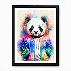 Panda Bear With Headphones Art Print