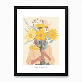 Bloom And Grow Spring Girl With Yellow Flowers 1 Art Print