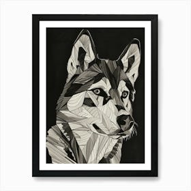 Geometric Husky Black & Grey Line Art Art Print