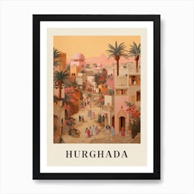 Hurghada Egypt 2 Vintage Pink Travel Illustration Poster Art Print