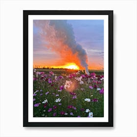 A Multitude Of Flowers Blossoming In The Center Their Petals Transitioning From Yellow To Pink To W (3) Art Print