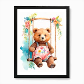 Teddy Bear On Swing Art Print