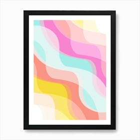 Dreamy Neon Pastel Rainbow Waves Abstract Art Print