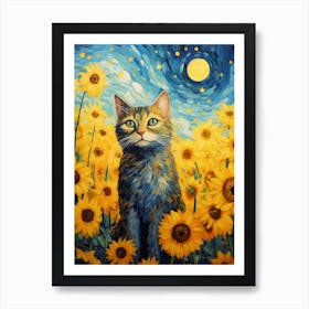 Cat In Sunflowers 3 Art Print