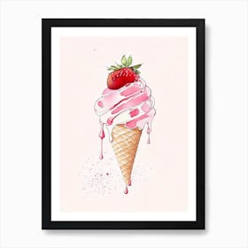 Strawberry Ice Cream, Dessert, Food Minimalist Watercolour Art Print