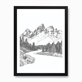 Grand Teton Usa Line Drawing 8 Art Print