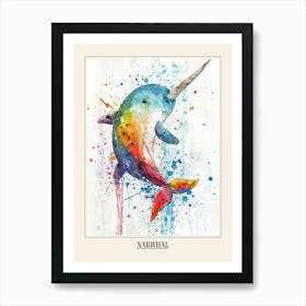 Narwhal Colourful Watercolour 2 Poster Art Print