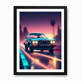 Neon Car On The Road 7 Art Print