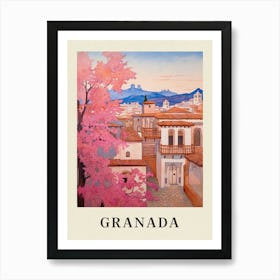 Granada Spain 6 Vintage Pink Travel Illustration Poster Art Print