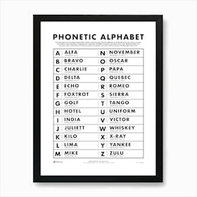 Phonetic Alphabet 3 Art Print