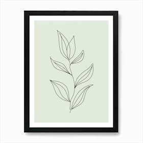 Single Line Drawing Of A Leaf green Art Print